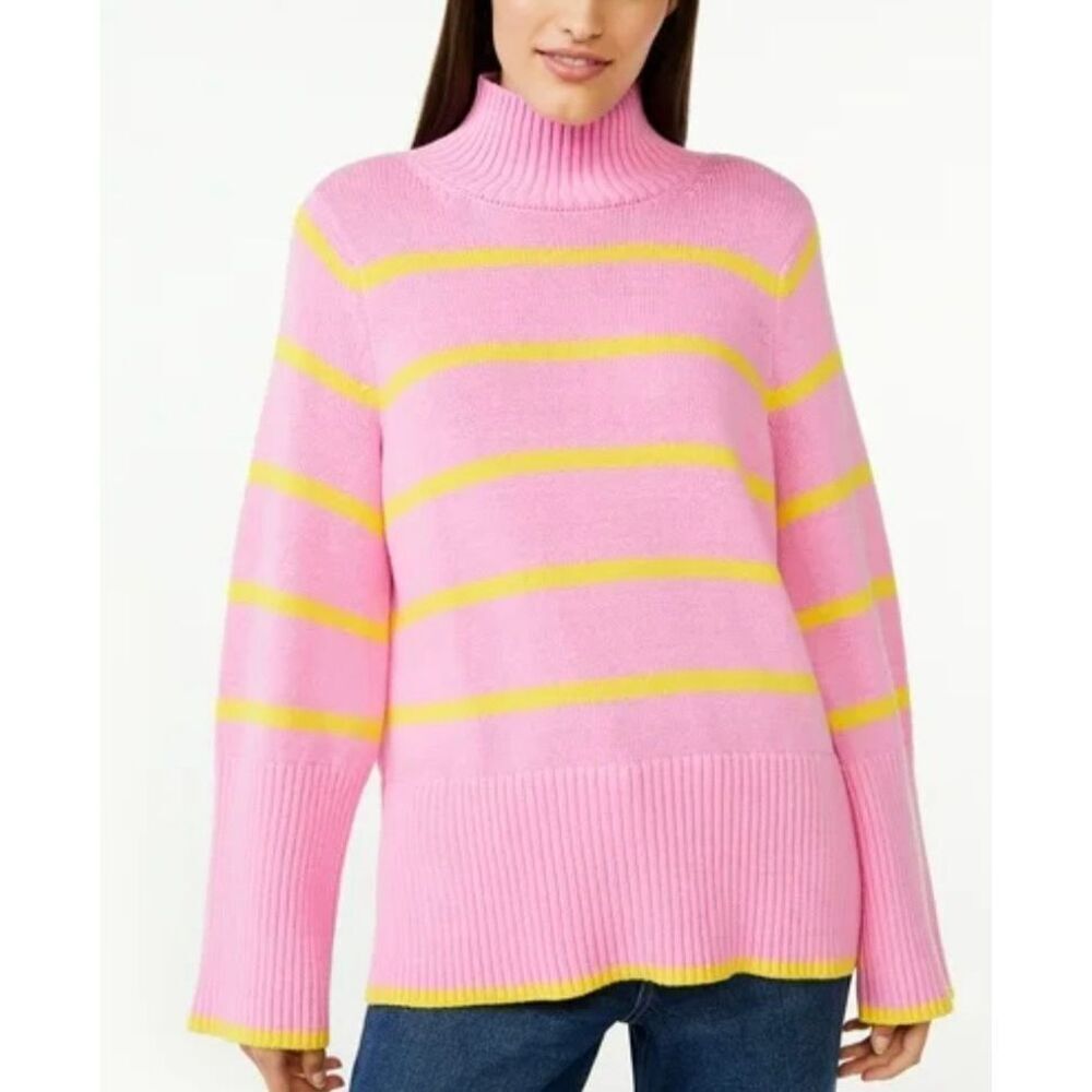 Free Assembly pink and yellow striped mock neck sweater small